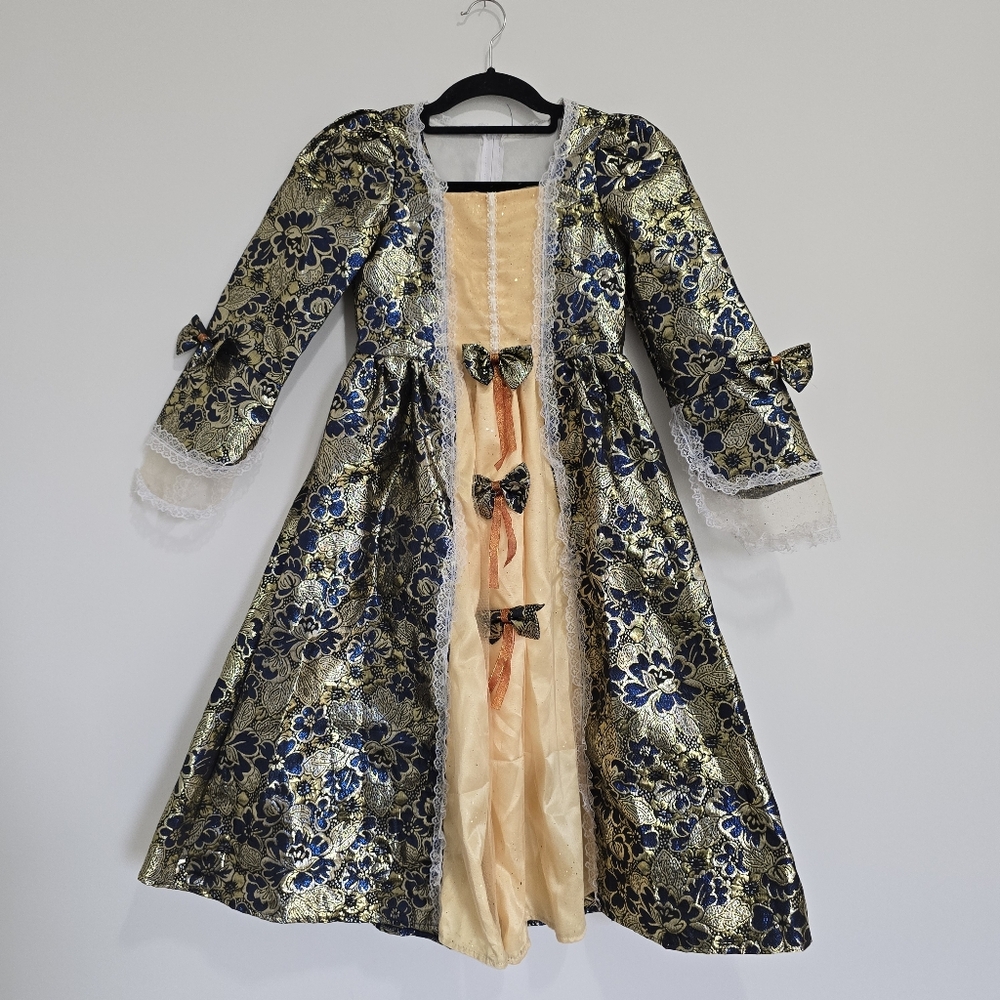 Custom Renaissance Girls Blue Gold Dress - see measurements